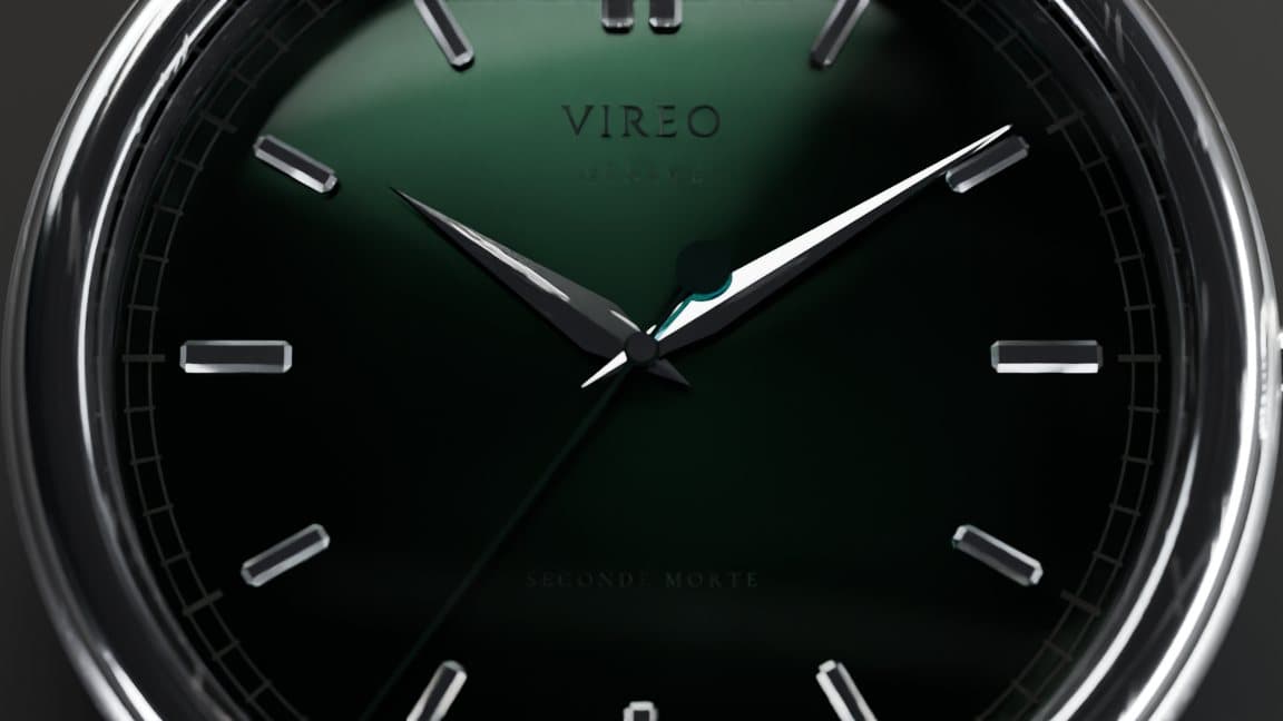 VIREO's sunray dial, applied indices and blued hands.