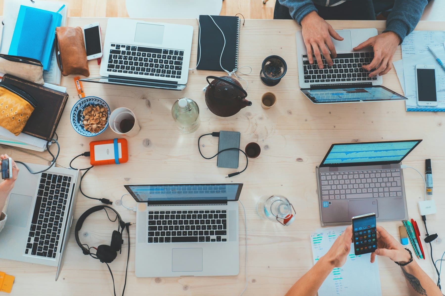 Laptops on a build table