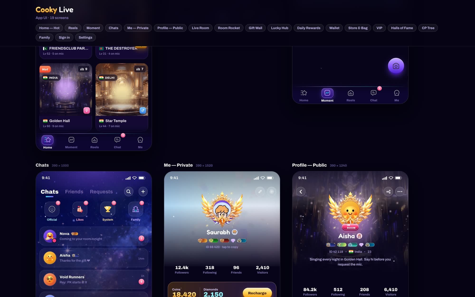 Live social app — UI/UX — sheet 2