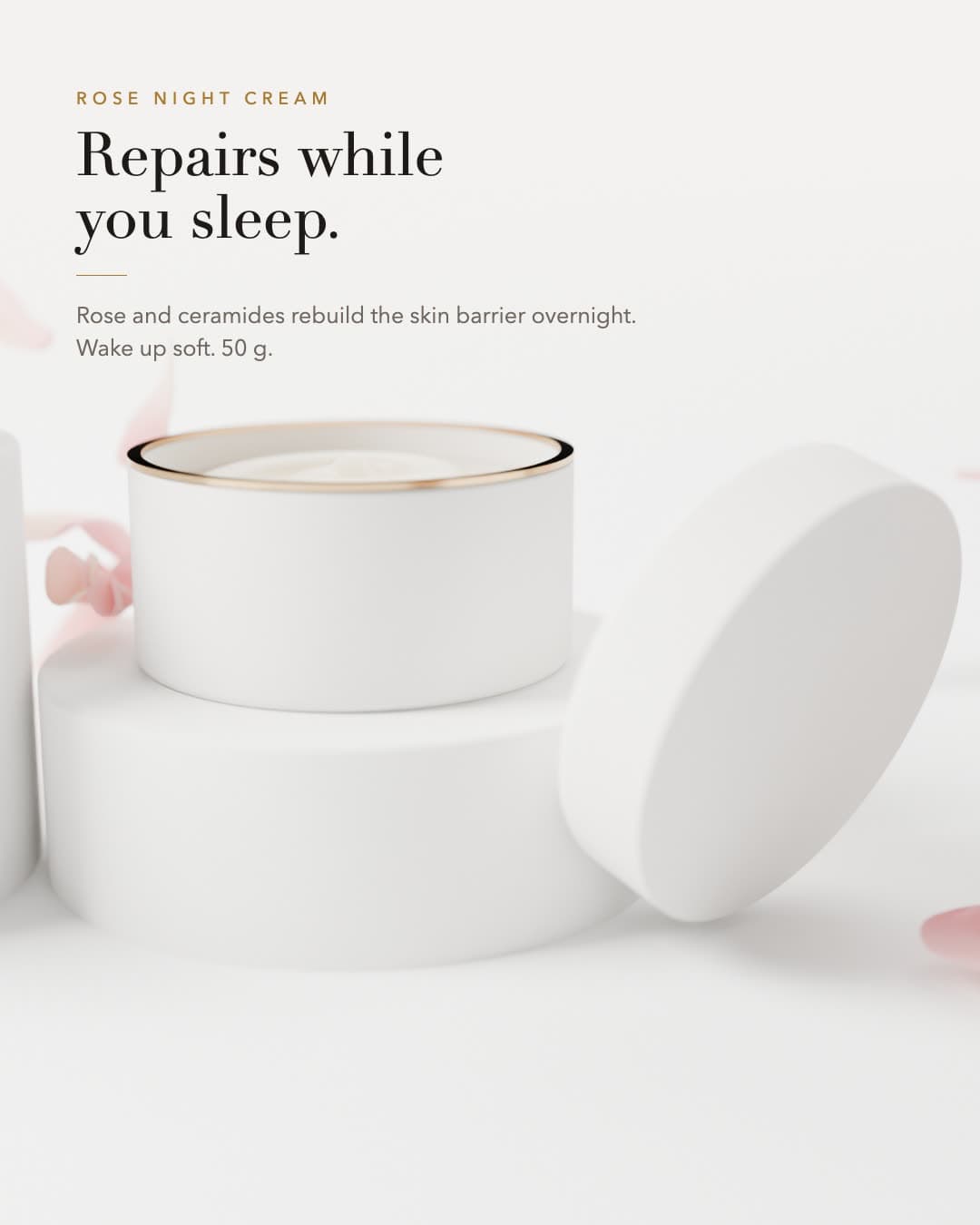 The rose night cream, lid off