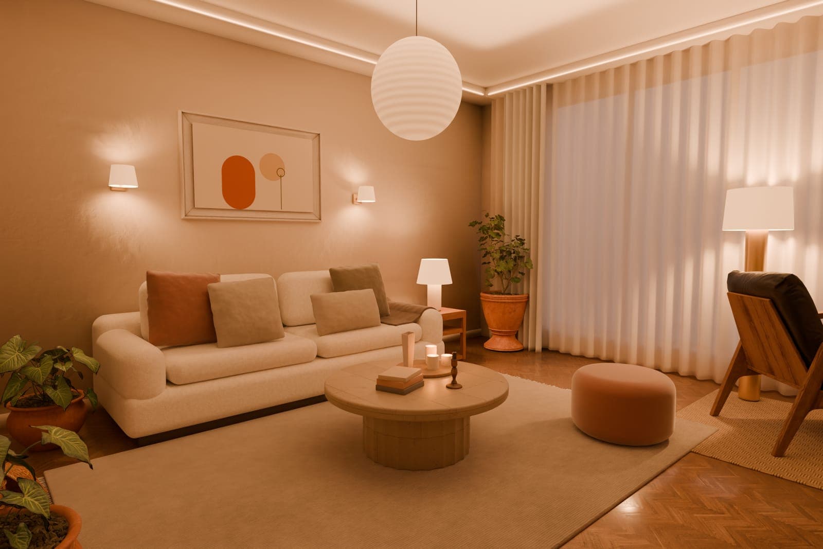 Warm Majlis Modern: a family living room in Kuwait City, designed to be bought