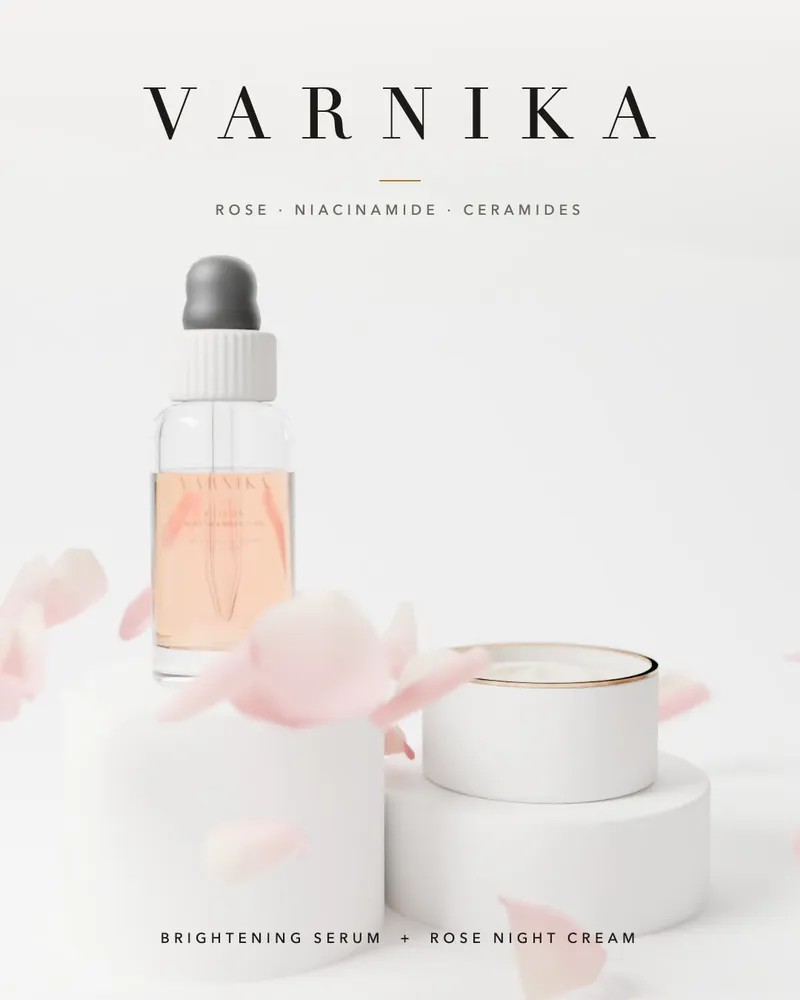 VARNIKA serum and cream on white