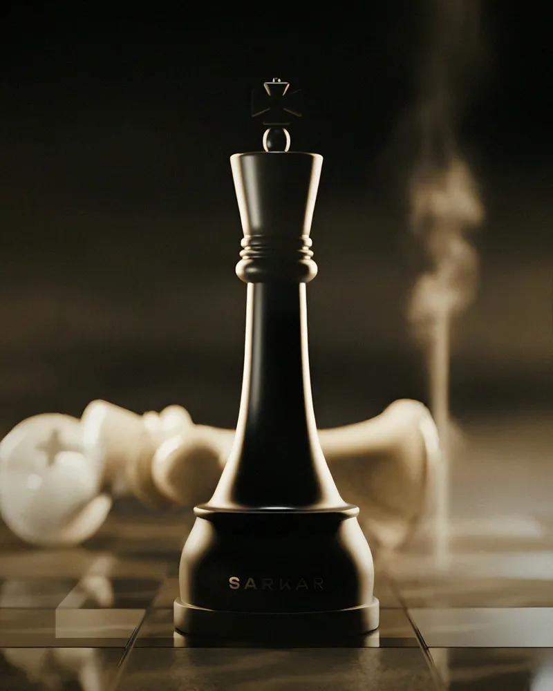 Throne perfume, a king-piece bottle on a chessboard